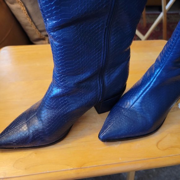 Eloquii Women Navy Glimmer Faux Croc Embossed Boots Size 9W Wide Calf - Picture 6 of 15